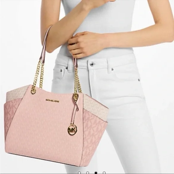 MICHAEL KORS Jet Set Travel Large Signature Chain Shoulder Tote Bag pink - Picture 3 of 8